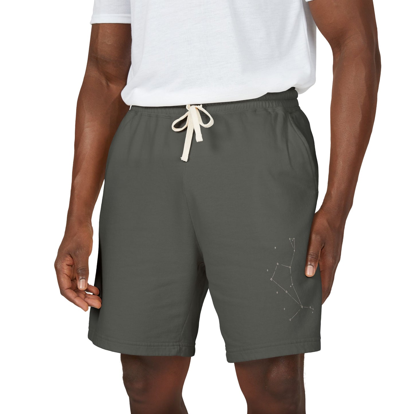 The Good Shepherd Constellation Fleece Sweat Shorts — Lightweight Garment-Dyed Lounge Shorts with Star Map