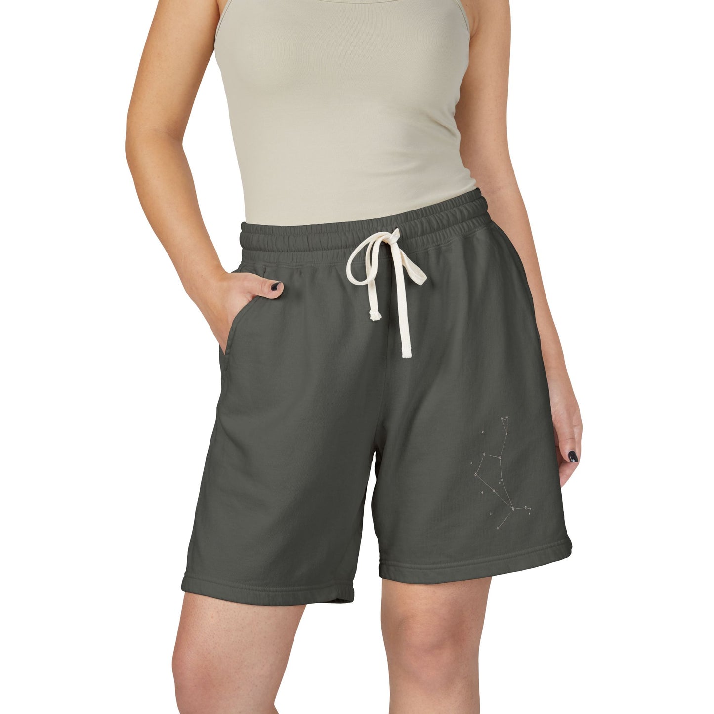 The Good Shepherd Constellation Fleece Sweat Shorts — Lightweight Garment-Dyed Lounge Shorts with Star Map