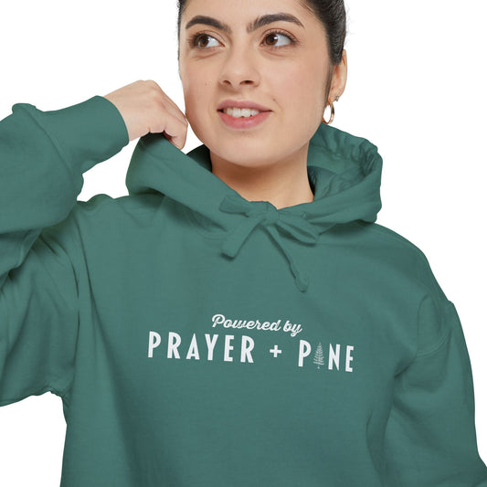 Powered By - Prayer + Pine - Christian Hoodie