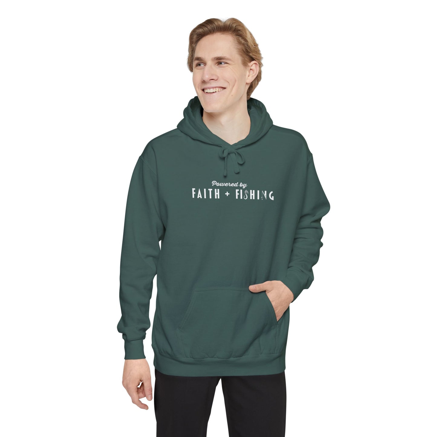 Christian Hoodie - Faith + Fishing - Unisex Garment-Dyed Hoodie