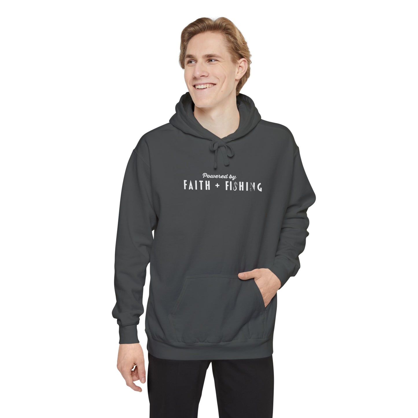 Christian Hoodie - Faith + Fishing - Unisex Garment-Dyed Hoodie