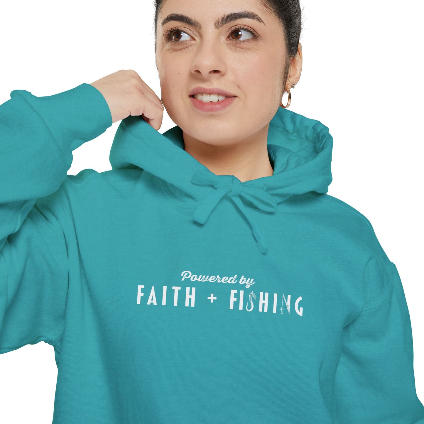 Christian Hoodie - Faith + Fishing - Unisex Garment-Dyed Hoodie